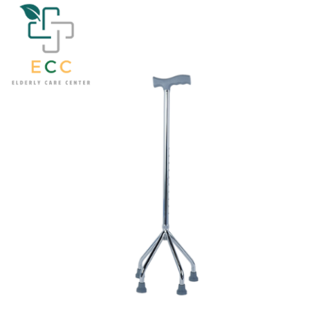 ไม้เท้าค้ำ 4 ขา แบรนด์ ECC โครงสร้างสเตนเลส ด้ามจับและจุกยางสีเทา ดีไซน์มั่นคงแข็งแรง